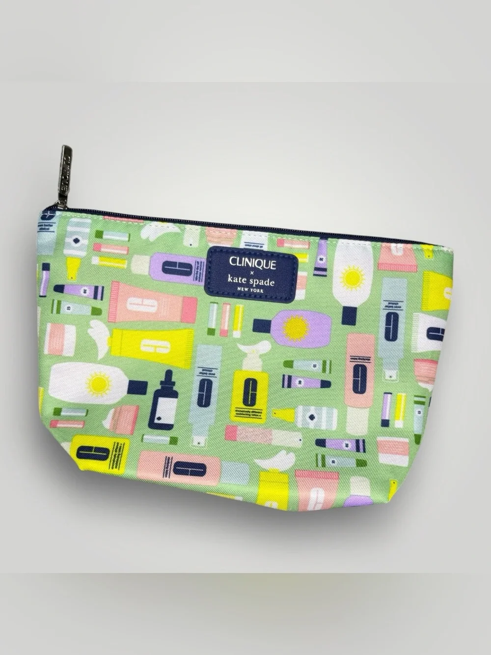 Clinique x kate spade Cosmetic Pouch in Mint Green with Pastel Multi-Color Print